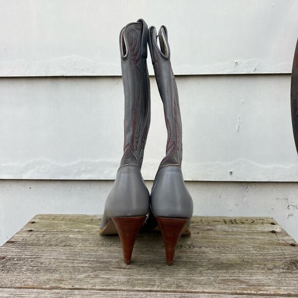 Vintage 80s Acme Gray High Heeled Cowgirl Western Boots 7M - Picture 5 of 8